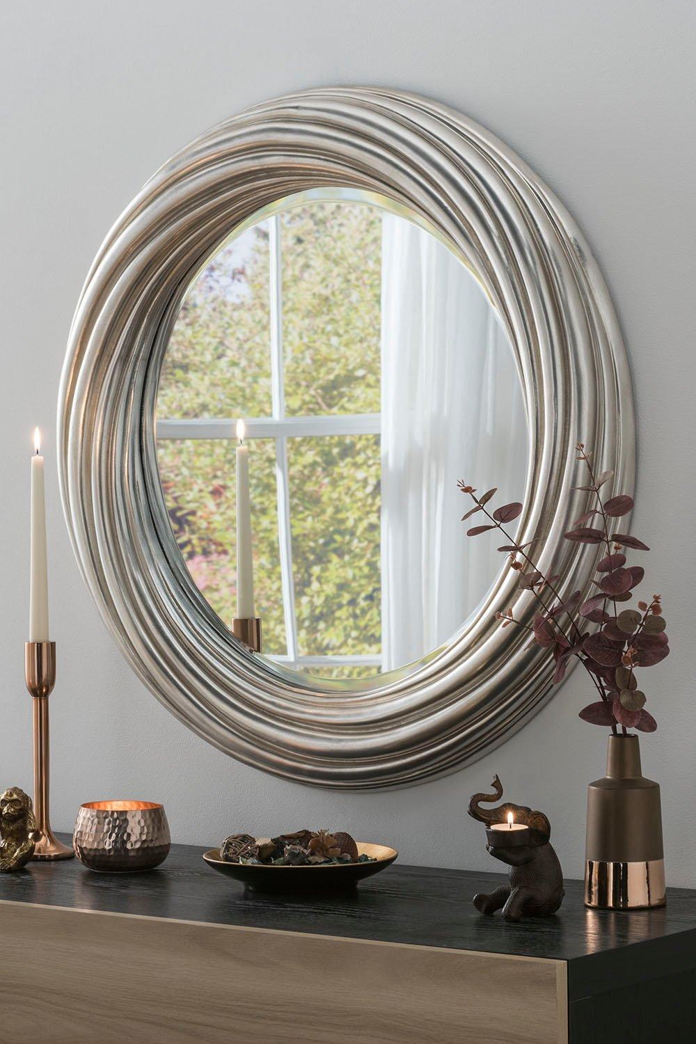 Large round Silvery champagne mirror 84cm